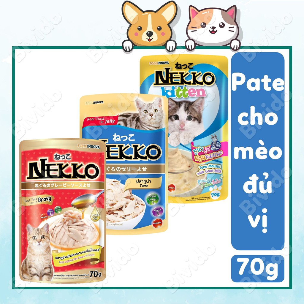 Pate Nekko cho mèo dạng sốt và thạch đủ vị gói 70g - Bivido
