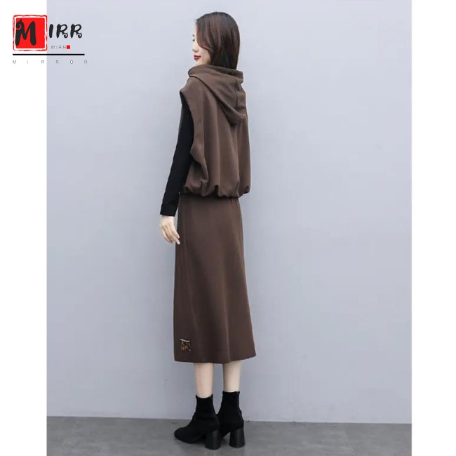 Set 2 Món Áo Hoodie Dáng Rộng Phối Chân Váy Thời Trang Mùa Thu Cho Nữ