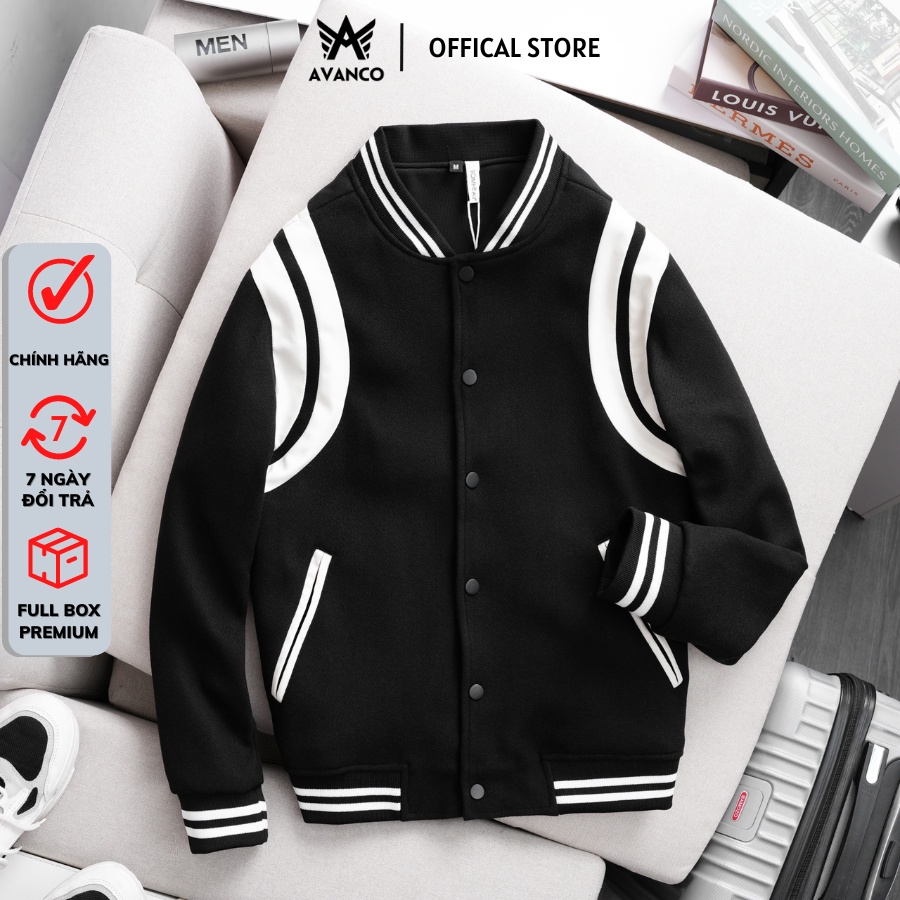 Áo khoác Bomber varsity jacket Teddy dạ phối da 2 lớp dày dặn, mặc mùa đông - AVANCO
