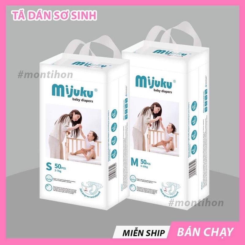 Tã/bỉm dán mijuku chính hãng 50miếng đủ size S đến L sieu thấm hút