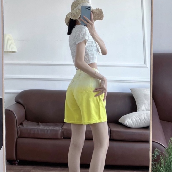 Quần short kaki wash phối 2 màu lưng cao ống rộng có Bigsize (SK1112)