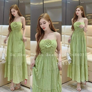 Đầm maxi 2 dây, hoa búi ngực. Hàng đẹp HOT 2023