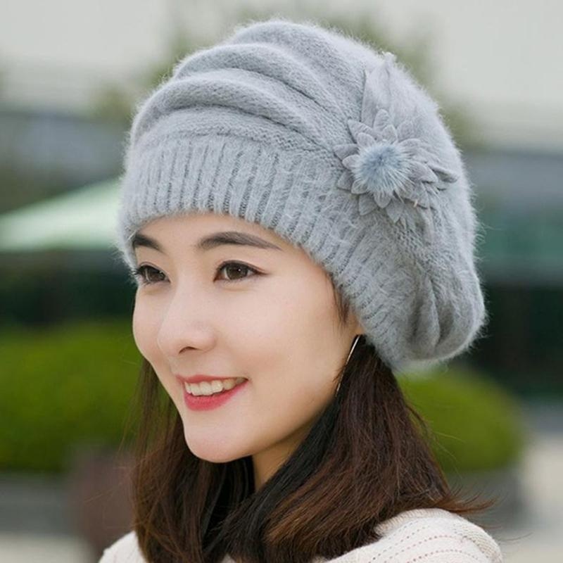 Mũ Len Beanie Đính Hoa Thời Trang Cho Nữ