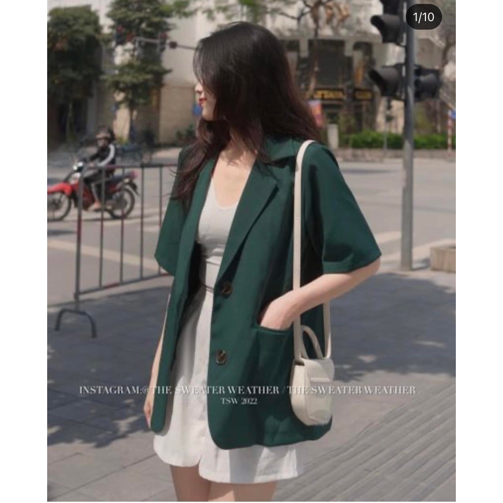 Áo blazer nữ 1 lớp cộc tay mặc hè, áo vest nữ blazer ngắn tay khoác ngoài phong cách hàn quốc