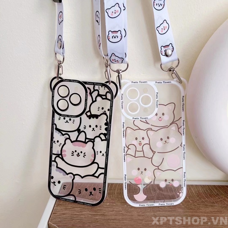 Ốp Điện Thoại Silicon Mềm Chống Sốc In Hình Gấu Hoạt Hình Có Dây Đeo Cho iPhone 14 Pro Max 13 Pro Max 12 Pro Max 11 Pro Max