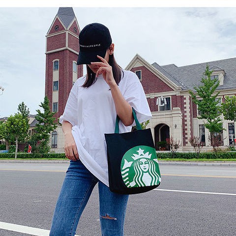 Túi đựng hộp cơm trưa bằng vải Canvas in hình Starbuck dễ thương phong cách Nhật Bản
