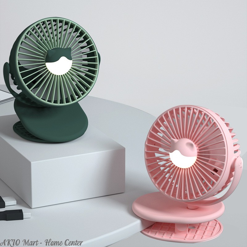 Quạt tích điện mini Clip Fan Pin 2000Mah xoay 720 độ kẹp đa năng - AKIO Mart