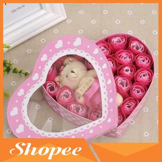 [Giá Sỉ] HỘP HOA HỒNG SÁP TRÁI TIM KÈM GẤU 18 BÔNG