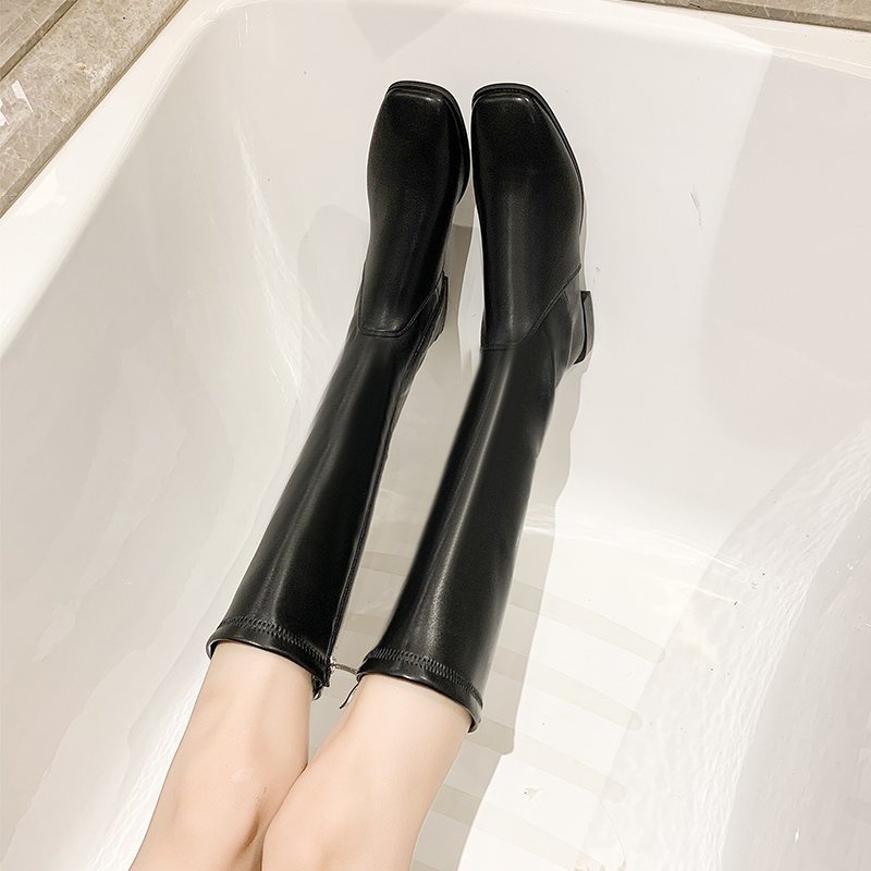 Women's Knee-length Boots Fashion Solid Color Zipper Pointed Toe Stiletto High Boots