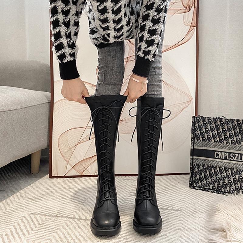 Giày Bốt Cổ Cao Co Giãn Thời Trang Thu Đông Dành Cho Nữ