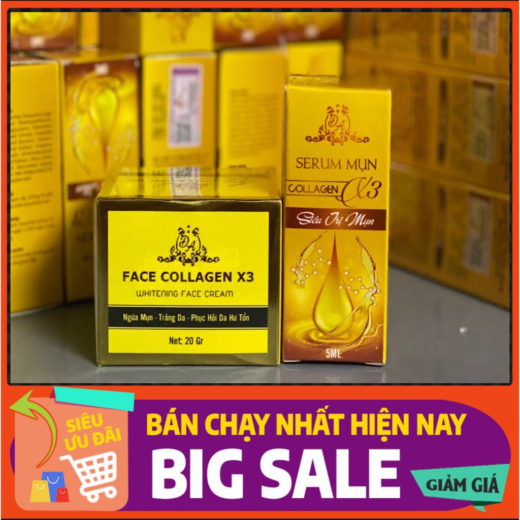 COMBO KEM FACE COLLAGEN X3 + SERUM MỤN COLLAGEN X3