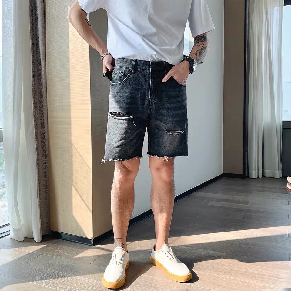 Short jean 2 màu wast line rách 2 bên