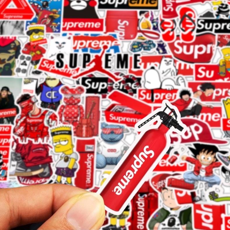 Bộ 100 sticker supre đỏ nhật siêu quậy dùng để trang trí điện thoại di động/ván trượt/vali không để lại dấu keo