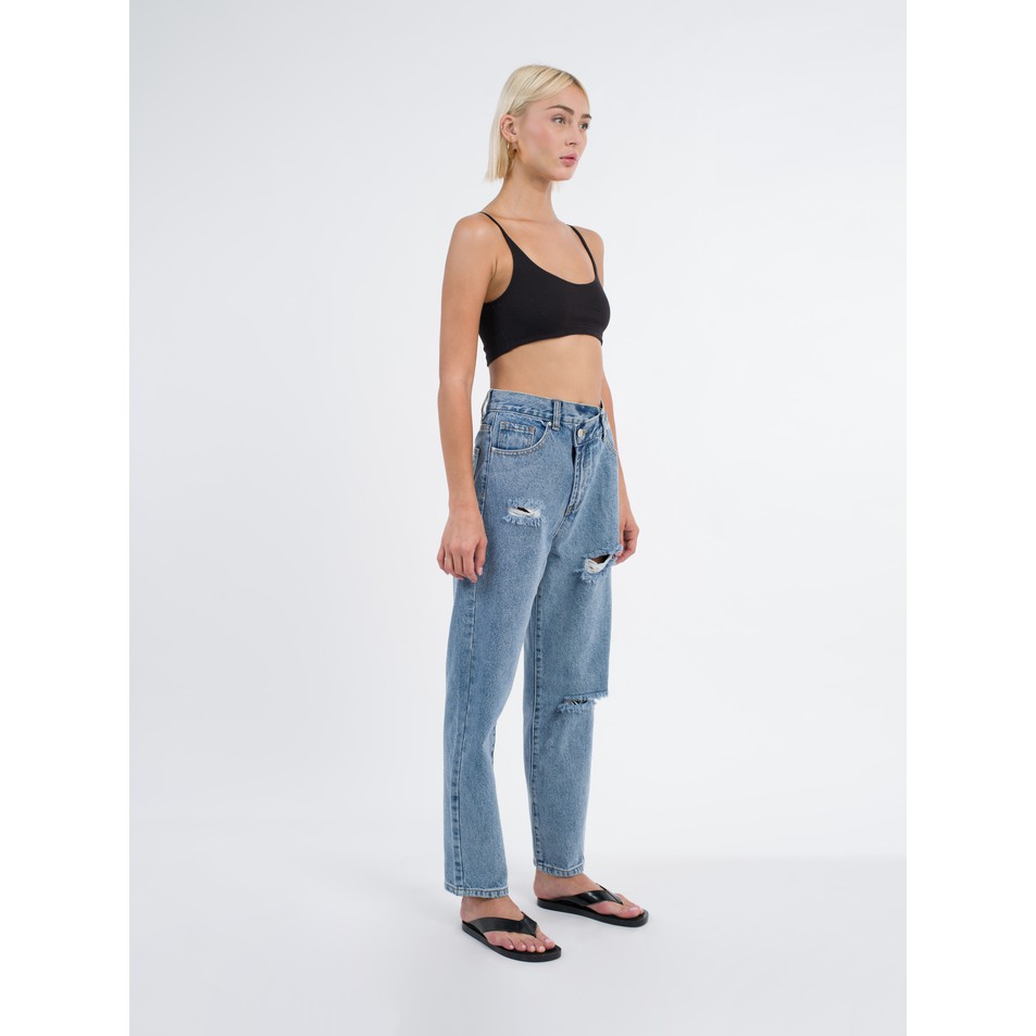 Là min - Quần Jeans Asymmetrical Button Mom Jeans