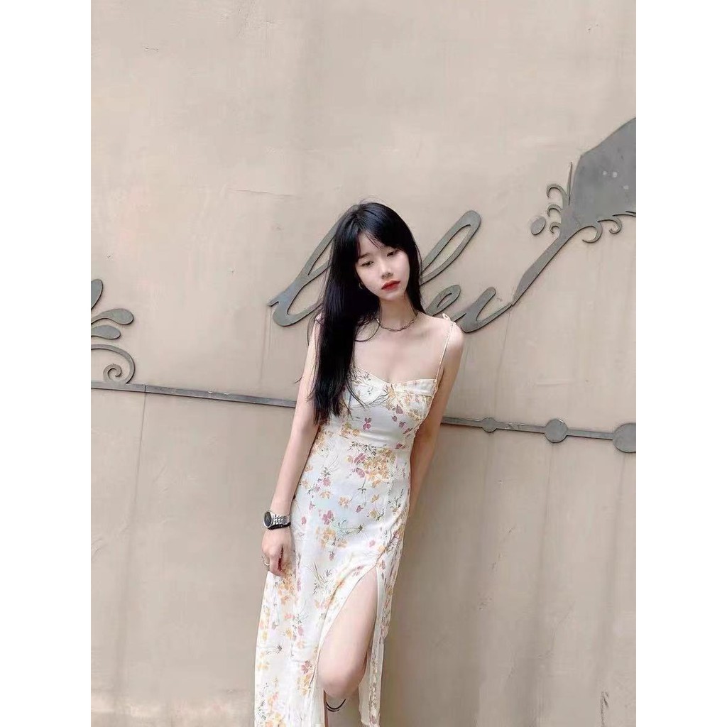 Đầm dây họa tiết hoa phong cách Hàn Quốc cổ điển thời trang dành cho nữ