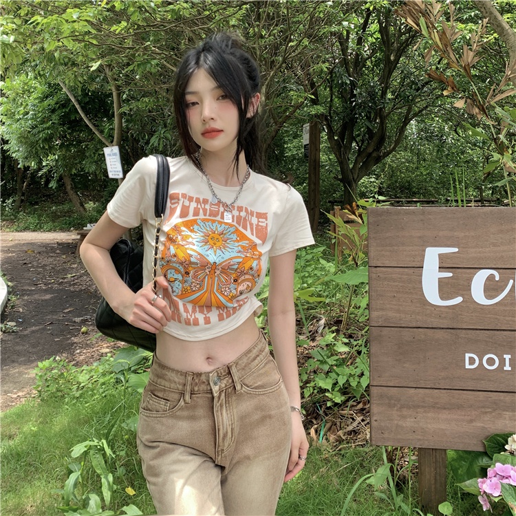 Áo Thun Ngắn Tay In Họa Tiết Phong Cách retro Mỹ Cho Nữ