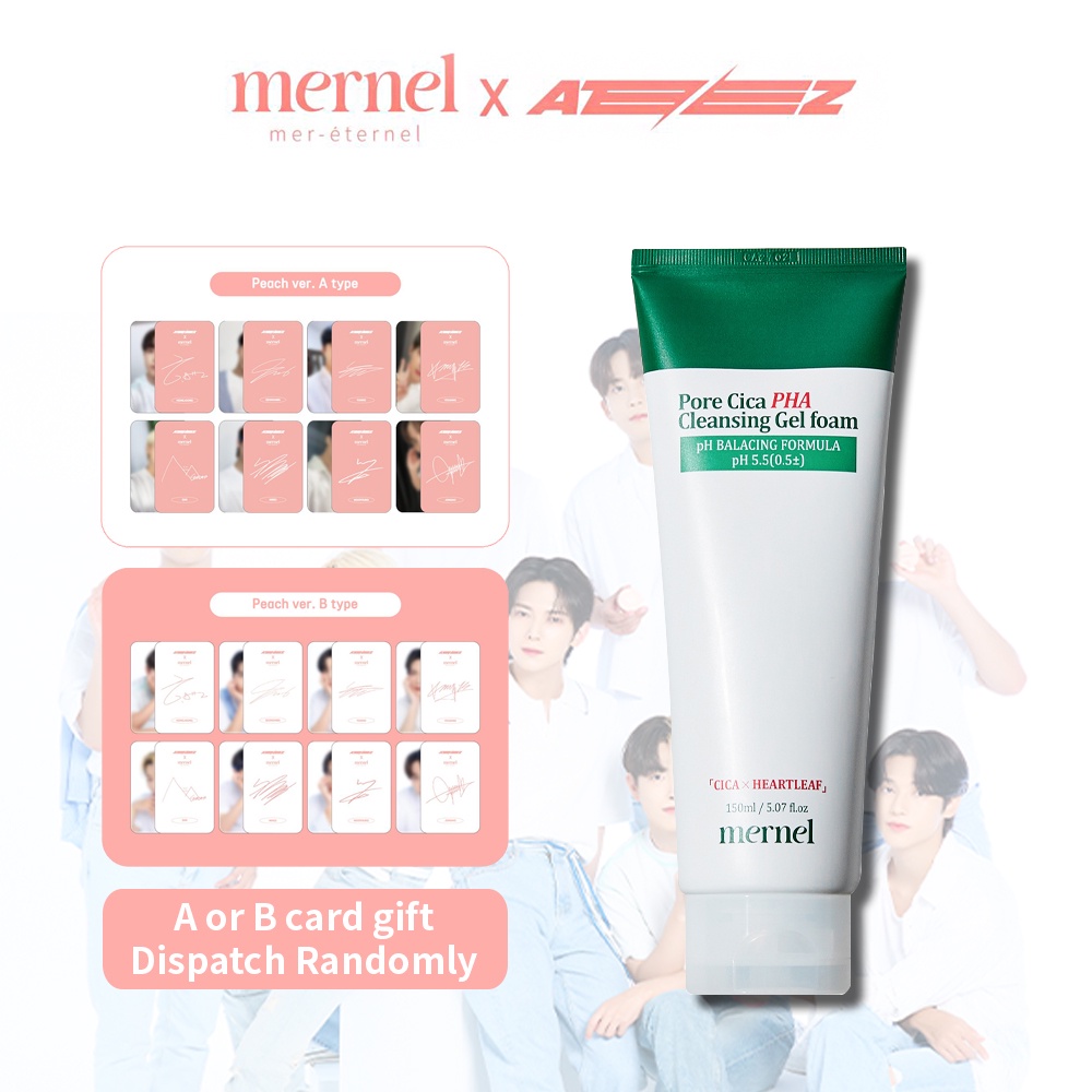 Ateez x mernel Pore Cica PHA Cleansing Gel foam150ML | A or B card gift Dispatch Randomly