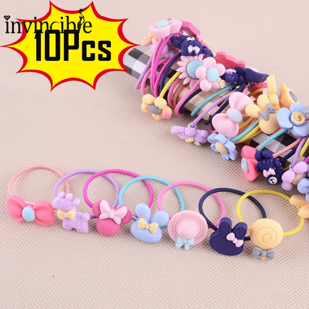 Bộ 10 dây buộc tóc co giãn thiết kế dễ thương cho nữ