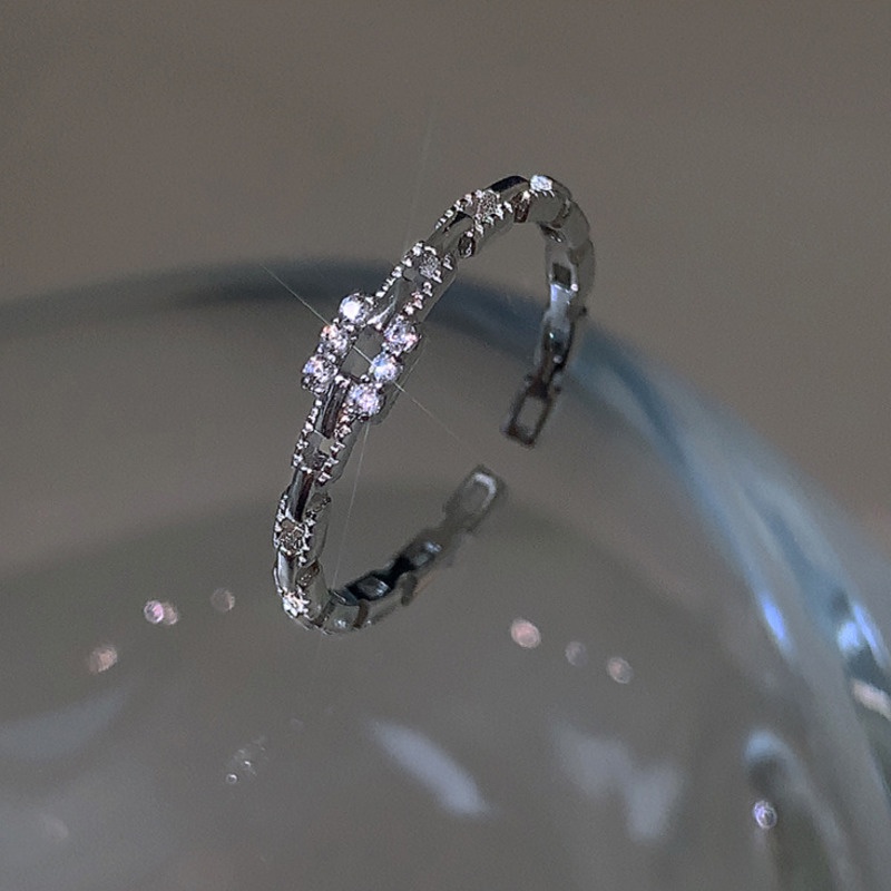 Molly✨ Vòng cổ kim cương vuông 925 Sterling đồ thời trang bạc biểu tượng chút vòng vèo mở khóa được điều chỉnh Hàn quốc trong vòng đeo ngón tay thời trang cá nhân