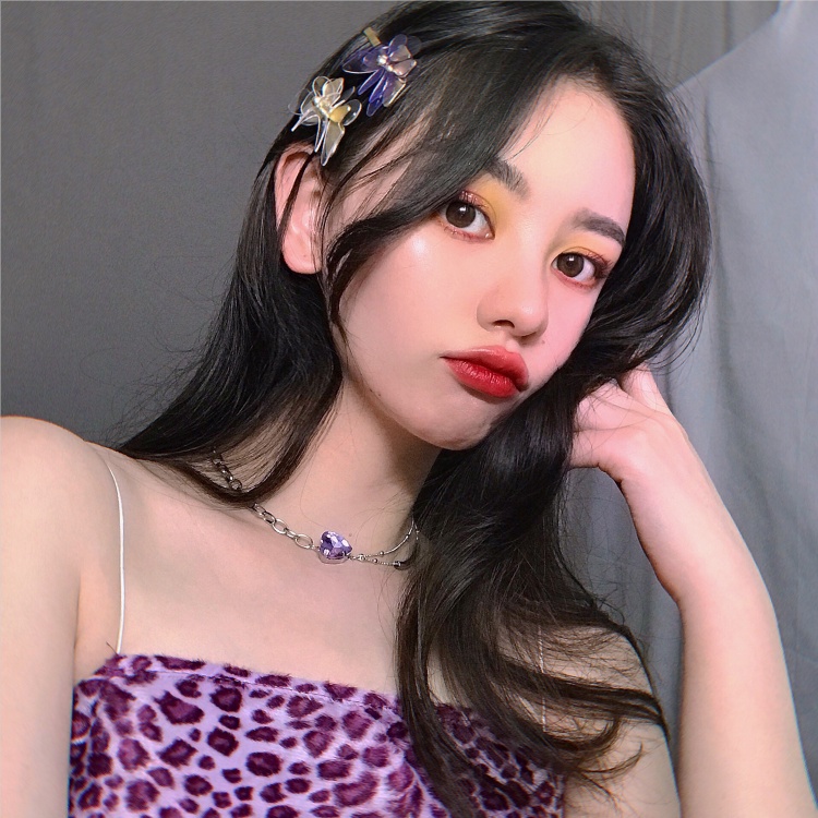 Vòng Cổ Kim Loại Mặt Trái Tim Màu Tím Thời Trang Hàn Quốc Cổ Điển