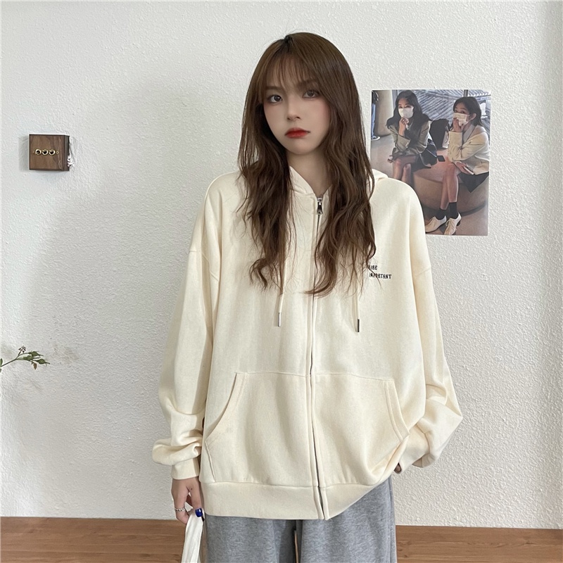 Áo hoodie Nữ Dáng Rộng Có Khóa Kéo Phong Cách Hàn Quốc