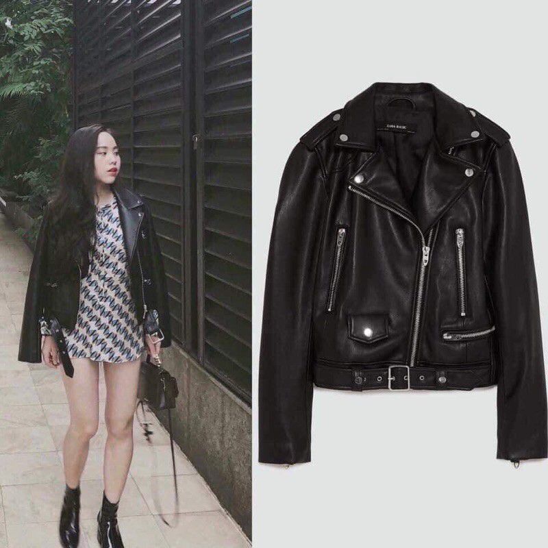 Áo khoác da biker Hàn cổ vest 4 màu: đen, vàng, xanh, hồng xuất Âu
