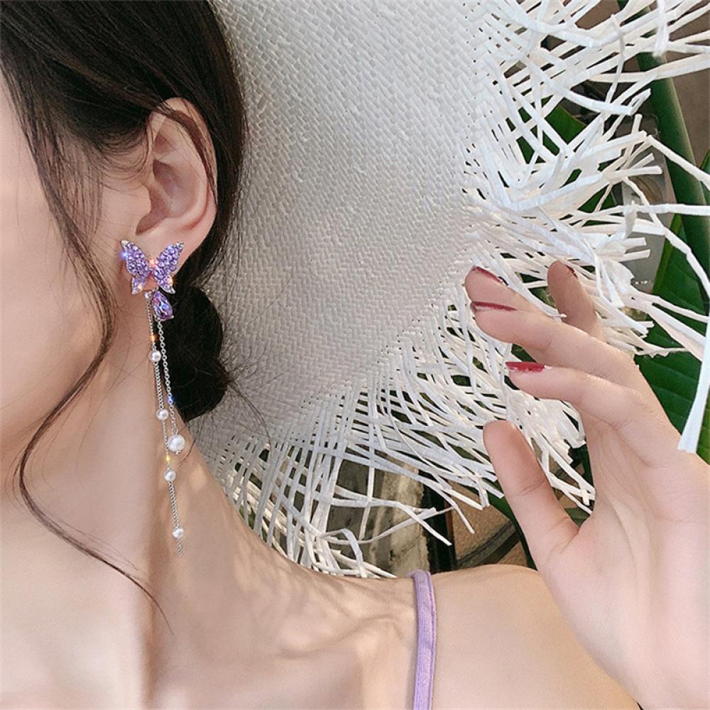 Khuyên Tai Dáng Dài Hình Bướm Đính Ngọc Trai Và Đá Zircon H7R7