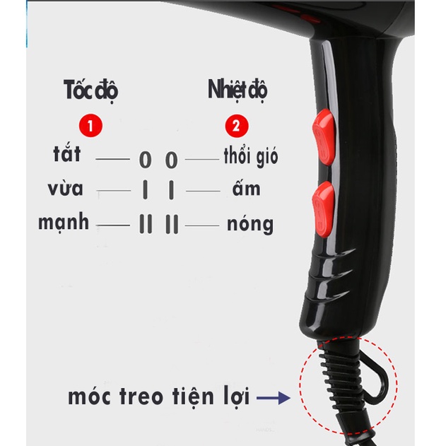 Máy sấy tóc, Máy sấy tóc DELIYA HS 8018 Công suất 2200W với 3 chế độ sấy tóc khác nhau, sấy khô cực nhanh