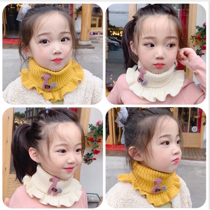Khăn len ống cổ nhún hoạ tiết hình hươu cho bé 2-7 tuổi