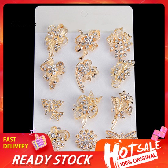 ❀Túi Đựng Đồ Dùng Cao Cấp Tiện Dụng❀Bộ 12 Trâm Cài Áo Hình Hoa &amp; Bướm Có Đính Đá Cho Nữ