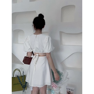 Đầm xoè khoen eo, thắt eo lưng tay bồng