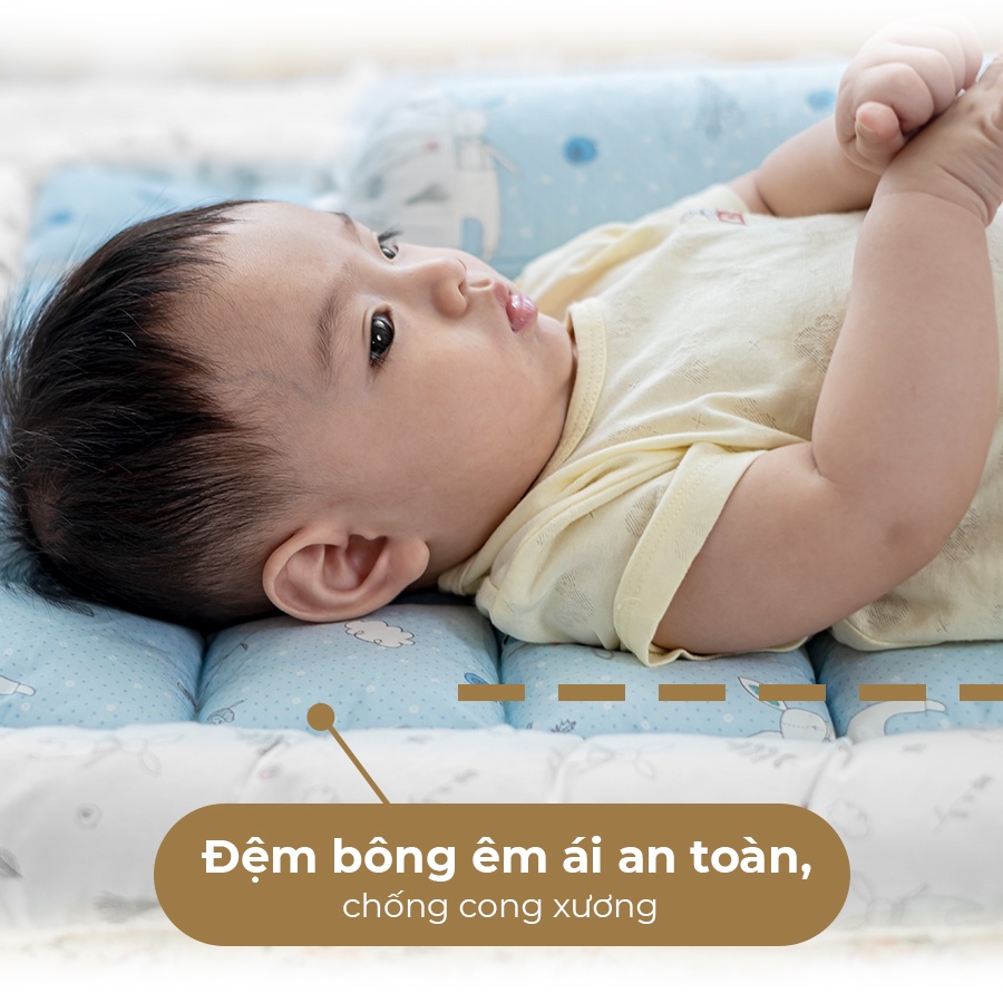 Nệm Trẻ Em Chần Bông Khang Home BabySafety An Toàn Giấc Ngủ Cho Bé Sơ Sinh Size 80x125cm
