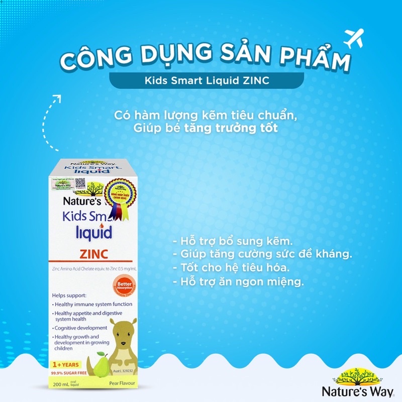 Kẽm dạng nước Nature's Way Kids Smart Liquid Zinc tăng cường sức đề kháng