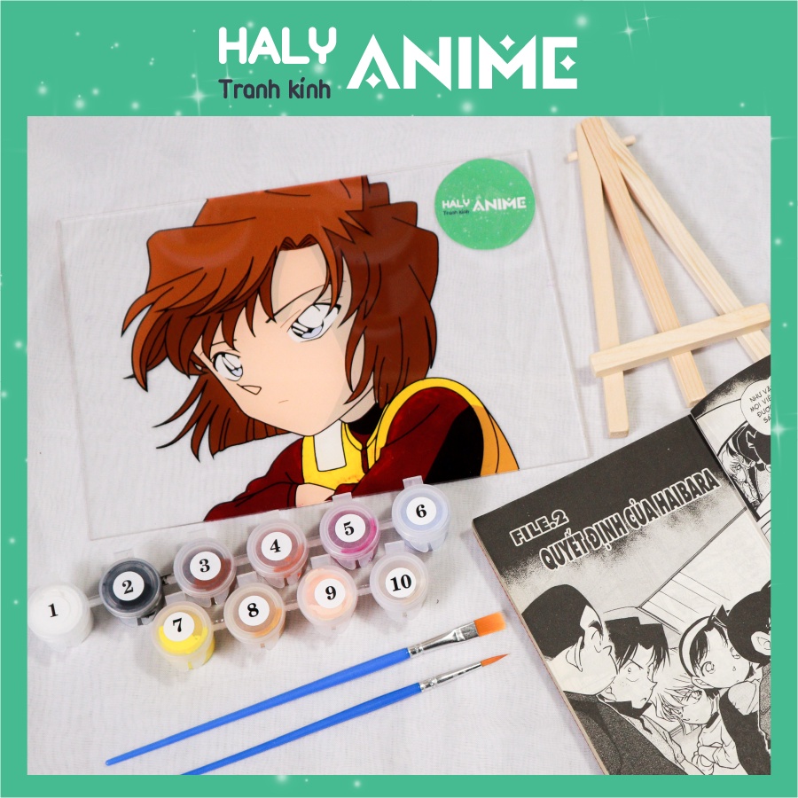 Tranh kính anime Haibara, theo yêu cầu, glass painting kit dễ thương, màu acrylic 3D khó phai.