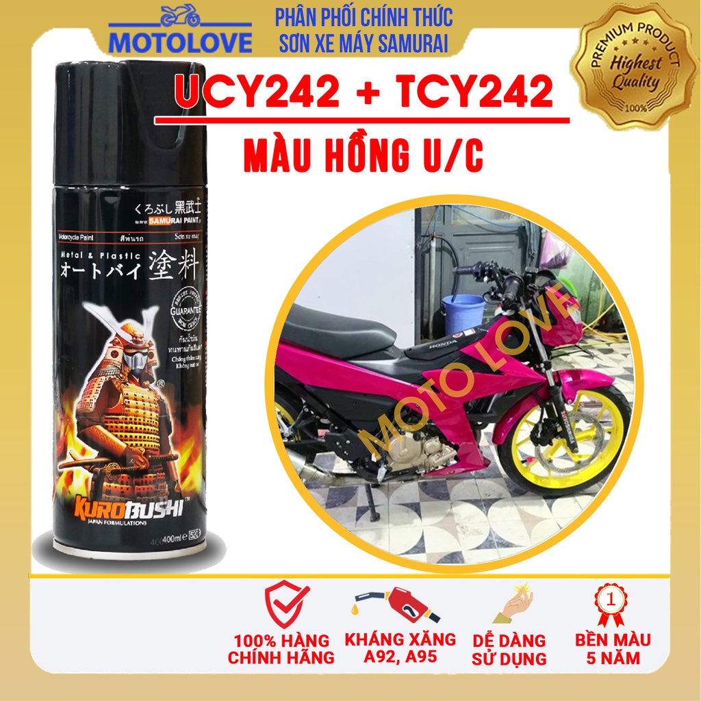 Combo Combo sơn samurai hồng ánh kim UC+TCY242  loại 2K chuẩn quy trình độ bền 5 năm gồm 2K04 - UCY242 - TCY242 -2k01