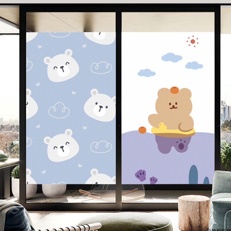 Miếng dán cửa kính trong suốt mờ họa tiết hoạt hình chống nhìn trộm trang trí cho phòng tắm tiện dụng