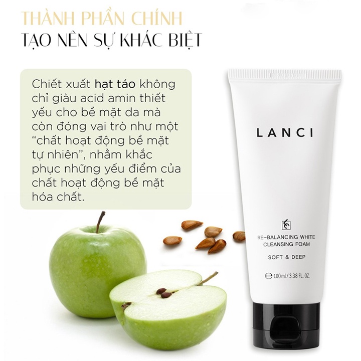 Sữa Rửa Mặt Trắng Da Lanci Whitening Deep Clean 100ml Hàn Quốc Mit Beauty Làm Sạch Da Ngăn Ngừa Mụn