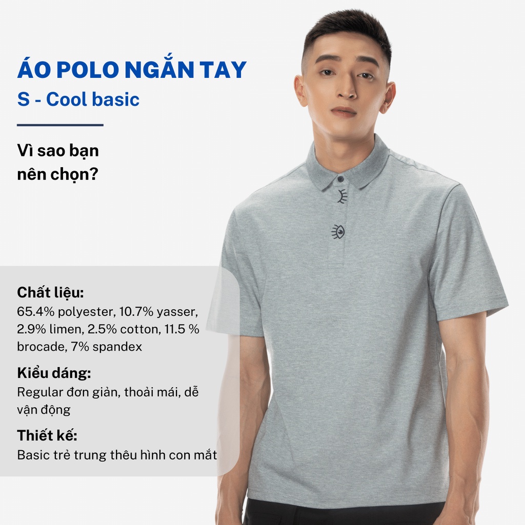Áo polo ngắn cộc tay nam CIZA thêu hình vải cotton thanh lịch size S M L XL màu xám APNR26