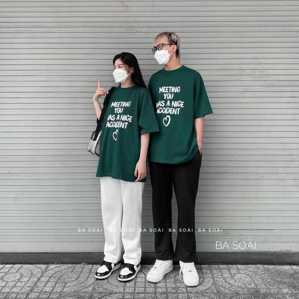 Áo Phông Tay Lỡ MEETING YOU Chất Coton Khô Siêu Hot 2 Màu Xanh Đen Freesize Nam Nữ Kiểu Dáng Hàn Quốc
