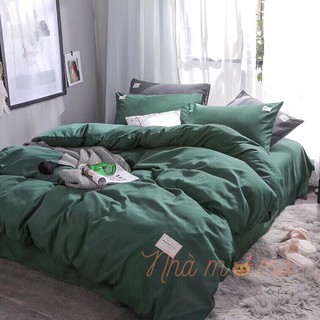 Bộ Chăn Ga Gối Cotton Tici Vải Siêu Mịn Màu Xanh Lá Đậm
