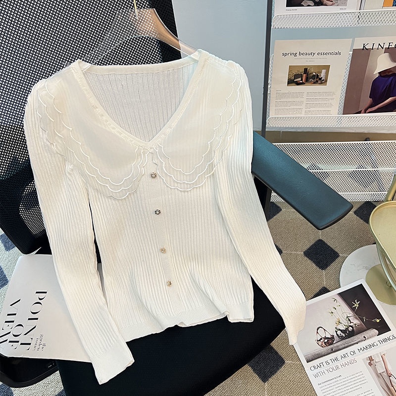 Áo Lưới Dệt Kim Cổ Búp Bê Phong Cách Hàn Quốc Ngọt Ngào Cho Nữ