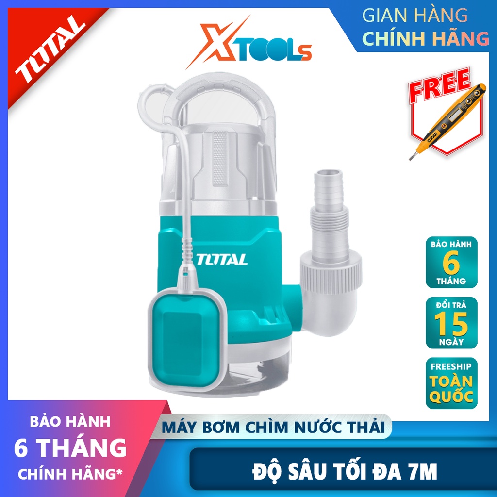 Máy bơm chìm nước thải TOTAL TWP87506 | Máy bơm chìm mini Công suất: 750W(1.0HP) Motor dây đồng có vai trò quan trọng tr