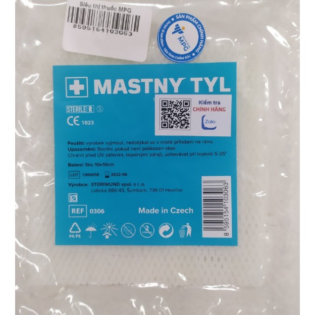 Gạc vaseline MASTNY TYL combo 5 miếng – Băng vết thương, vết loét, bỏng, duy trì độ ẩm và lành vết thương nhanh