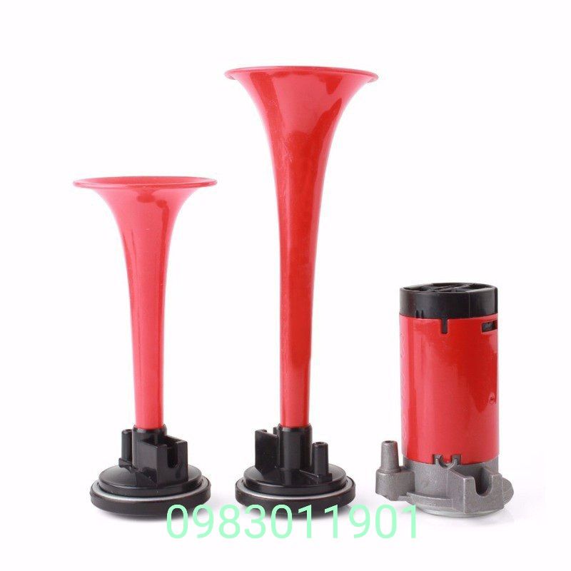 Còi hơi, kèn sinh hơi 2 loa đỏ, còi tạo hơi cho xe không có bình hơi điện 12v và 24v