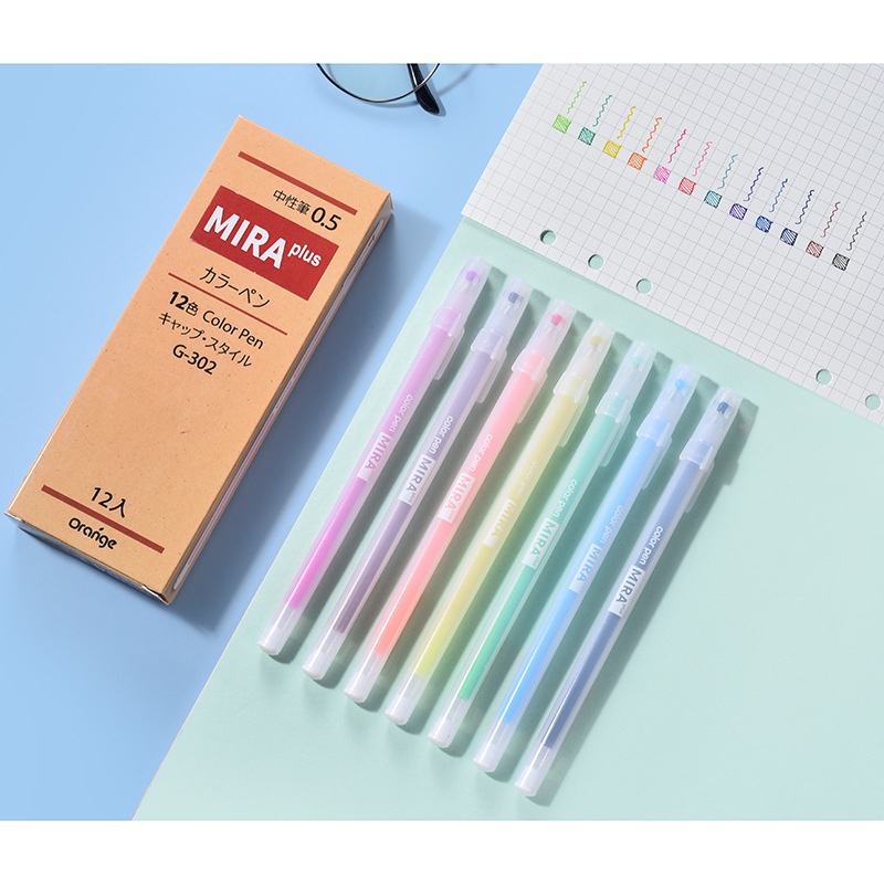 Bút highlight dạ quang màu pastel bullet journal 3 vintage mực gel TOGU - Set combo bộ 12 bút viết maker sổ tay cute