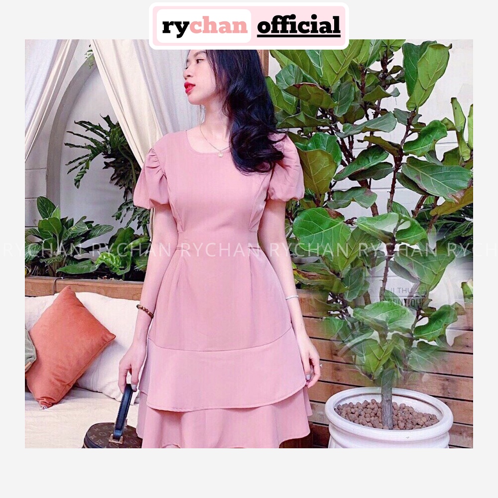 [ẢNH THẬT CUỐI] Đầm Hồng Xoè Tầng Tay Phồng Thắt Nơ - DX079