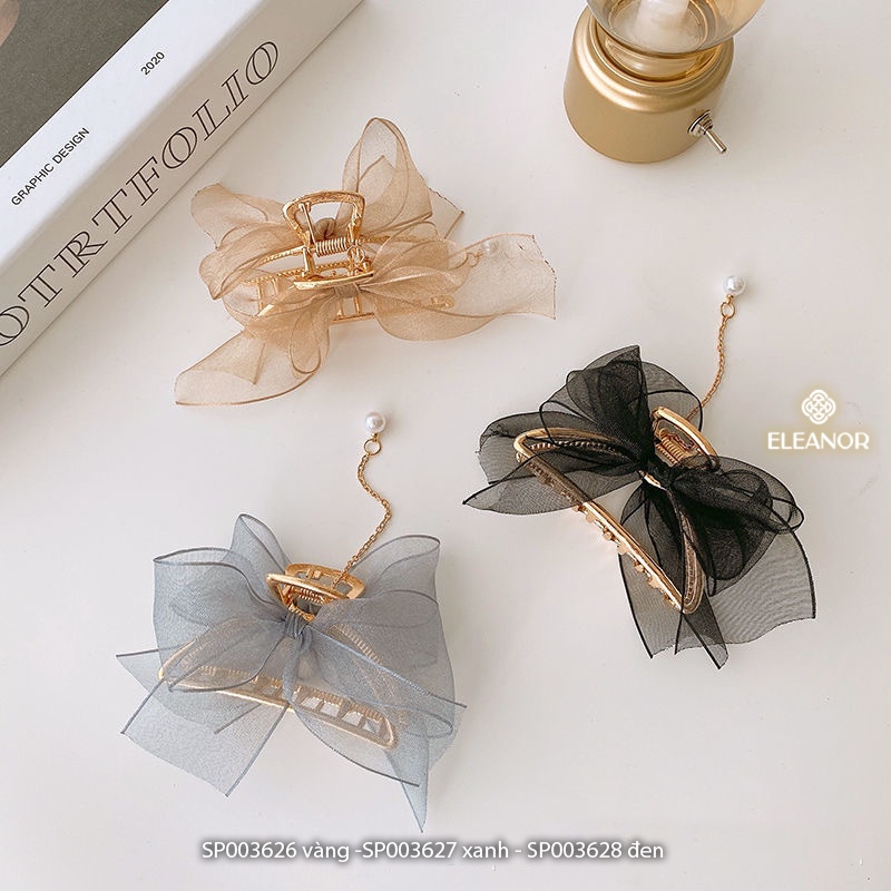 Kẹp tóc nữ càng cua Eleanor Accessories thiết kế nơ vải đính ngọc trai nhân tạo phụ kiện tóc 3626