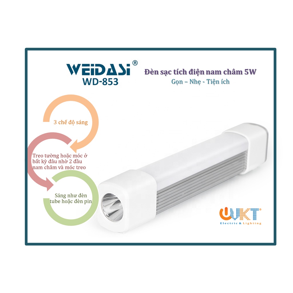 Đèn sạc tích điện có nam châm Weidasi WD-853