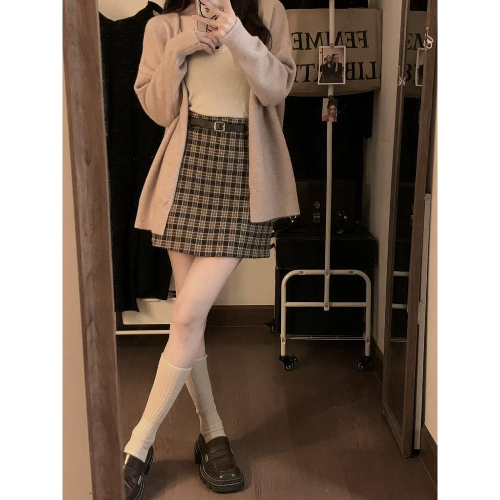 Chân Váy Dáng Chữ a Họa Tiết Sọc Caro Phong Cách retro Thời Trang Mùa Thu Hàng Mới 68079