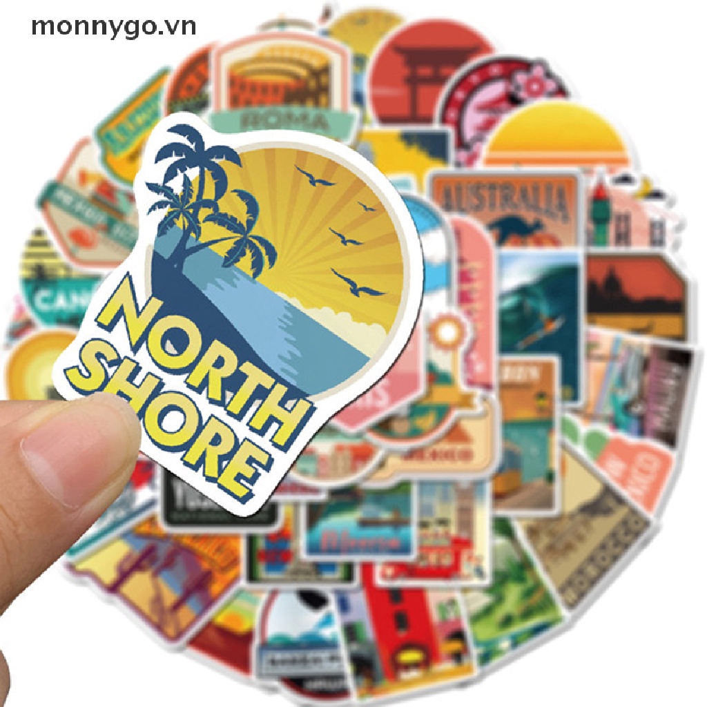 50pcs Travel City Landscape Cartoon Graffiti Sticker Suitcase Waterproof Sticker
